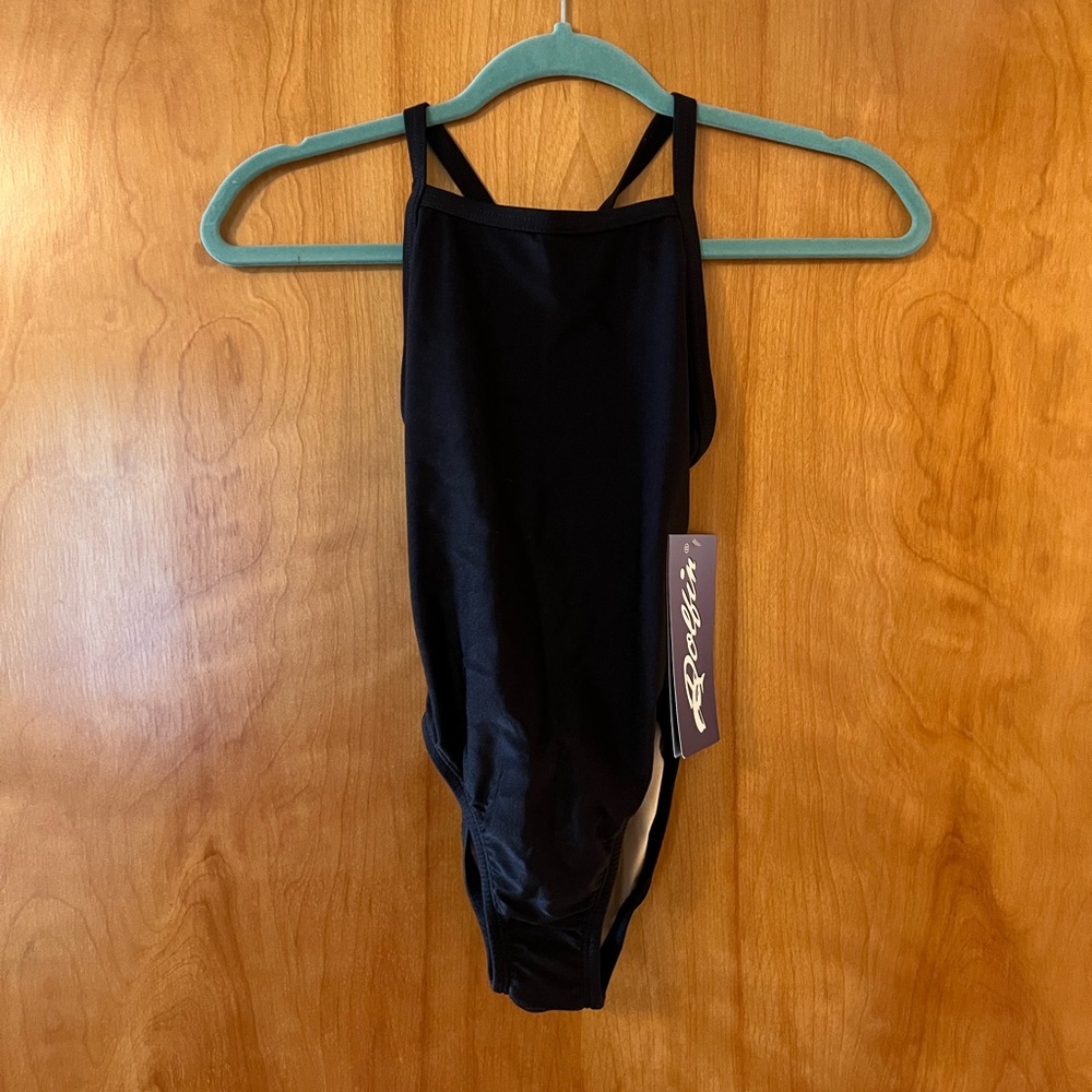 Dolfin Swimsuit One Piece Solid Black Bathing Swim Suit Vintage Girls Juniors 26